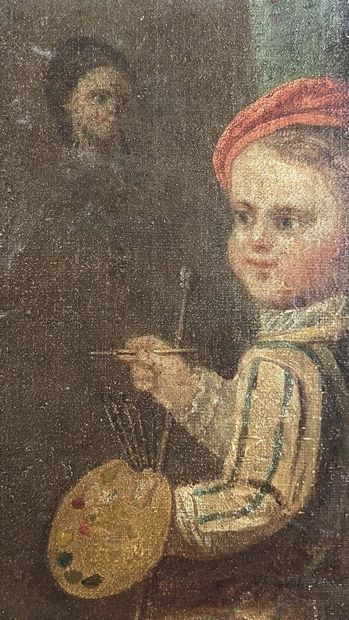 null École FRANCAISE de la fin du XVIIIe siècle
Le petit peintre et son modèle (usures)
Huile...
