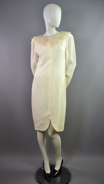 null BALENCIAGA Michel Goma - robe cocktail dos nu en cloqué beige et organza - T...