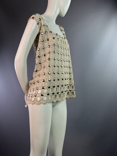 null Anonyme Top tunique en dentelle double trame or et argent - Rivets effet cotte...