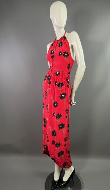 null LANVIN PARIS Robe de soir d'été en soie rouge fleurie et brodée - dos nu. Années...