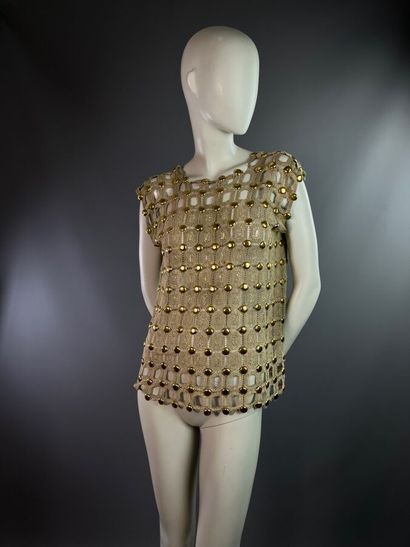 null Anonyme Top tunique en dentelle double trame or et argent - Rivets effet cotte...