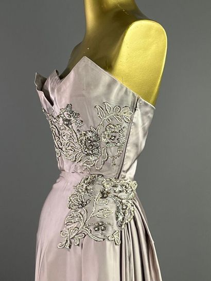 null GERMAINE LECOMTE Evening dress in parma satin and rhinestone embroidery About...