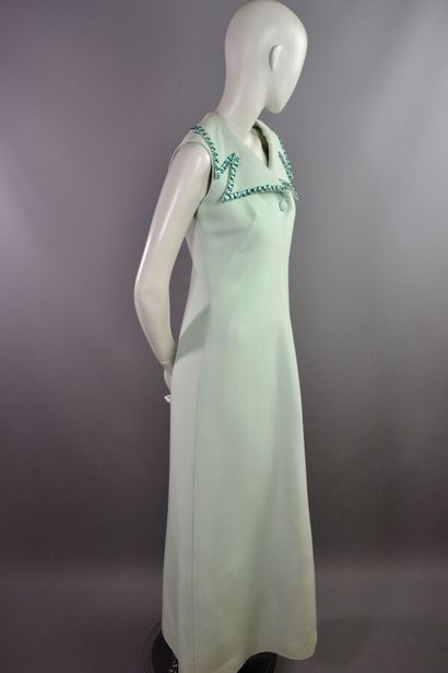 null Ensemble du soir en soie vert d'eau et strass - robe et manteau T 42 Années...