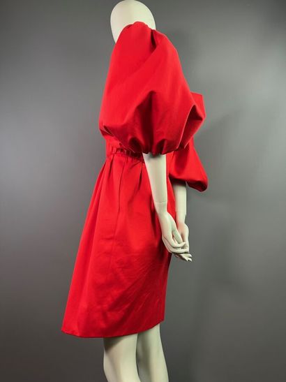 null YVES SAINT LAURENT Rive Gauche Robe cocktail en coton rouge manches ballons...