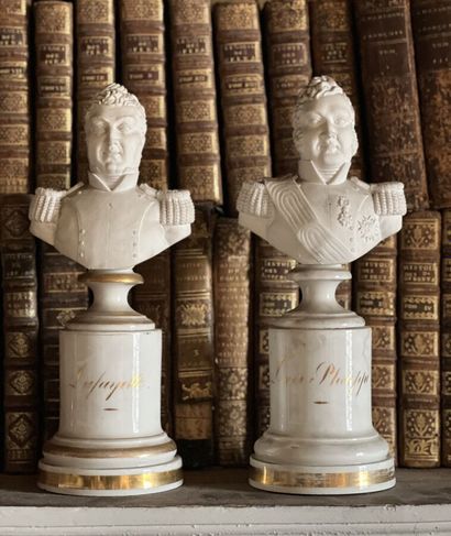 null Two bisque busts representing Louis Philippe and Lafayette resting on gilded...