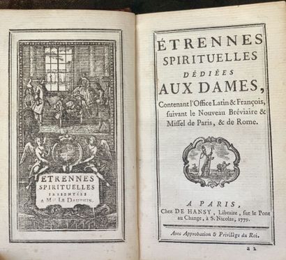 null ÉTRENNES SPIRITUELLES, dédiées aux dames. Paris chez de Hansy, 1779. Reliure...
