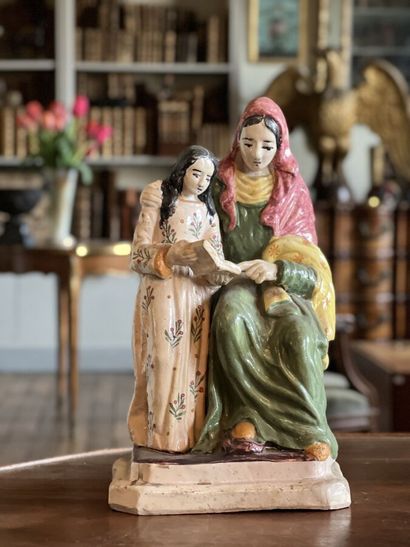 null Polychrome earthenware statuette representing the education of Saint Anne
Height...