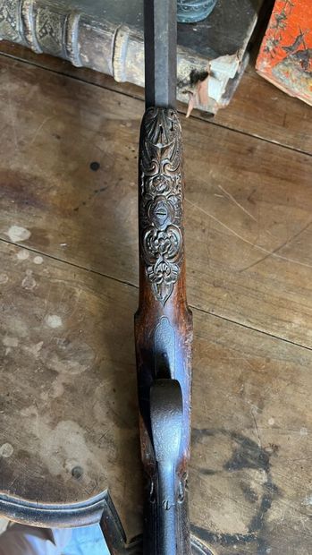 null Garden rifle Flobert system. 
Barrel with sides. Stock partly squared in carved....