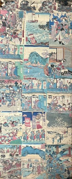 null Two paper scrolls decorated with numerous Japanese polychrome engravings (Tears...