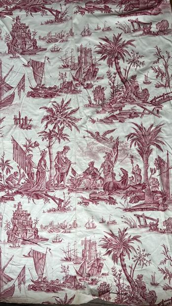 null Roll of a cotton or linen canvas decorated with the Americas presenting their...