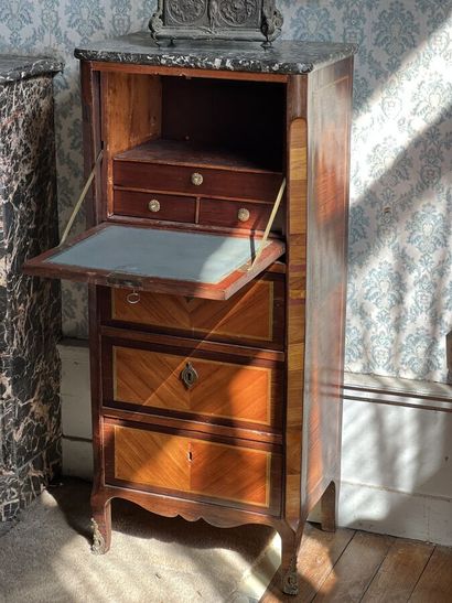 null Small straight secretary of lady out of wooden veneer opening with a flap and...
