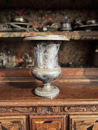 null Silver vase with holy water, pewter interior with stylized decoration of friezes...