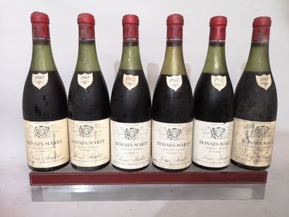 null 6 bouteilles BONNES MARES Grand Cru - Louis JADOT 1967 Étiquettes tachées et...