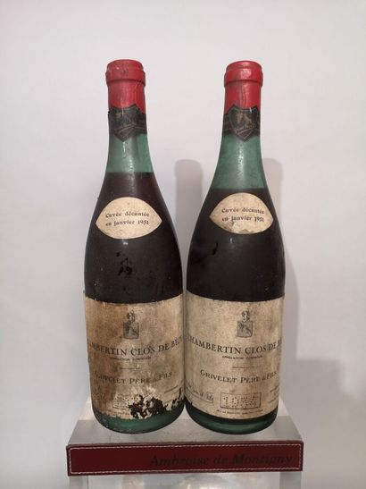 null 2 bottles CHAMBERTIN "Clos de Bèze" - GRIVELET Père & Fils 1934 Stained and...