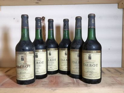null 6 bouteilles Château TALBOT - 4ème Gcc Saint Julien 1970 Étiquettes légèrement...