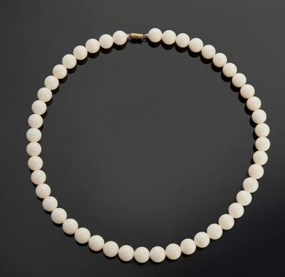 Necklace of white coral beads, clasp aimed...