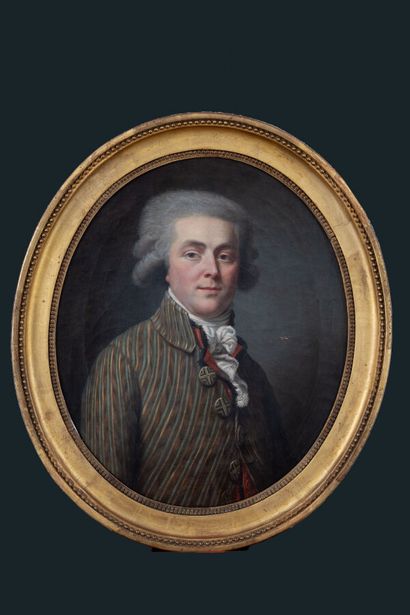 null Ecole FRANCAISE du XVIIIe siècle
Portrait d'homme à l'ovale au gilet rayé
Huile...