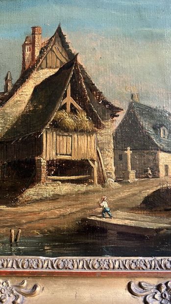 null Ecole FRANCAISE du XIXe siècle
Le village, paysage animé
Huile sur toile 
22,5...