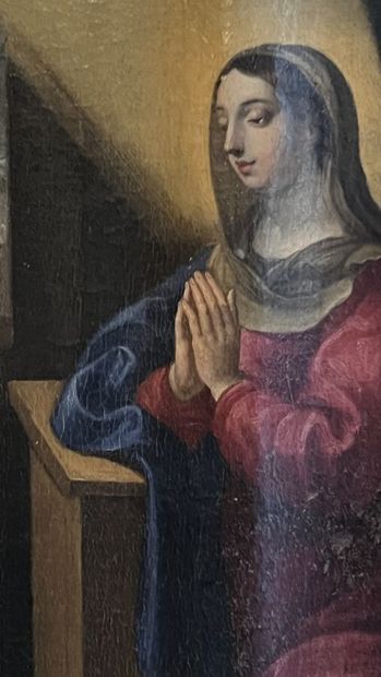 null École FRANCAISE de la fin du XVIIe siècle
L'annonciation à la Vierge. 
Huile...
