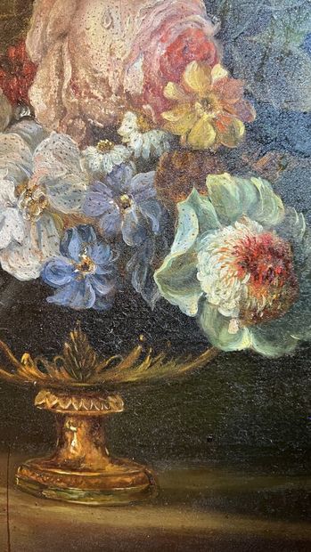 null Ecole du XIXe siècle, d'après VALLAYER COSTER
Bouquet de fleurs dans une vasque...