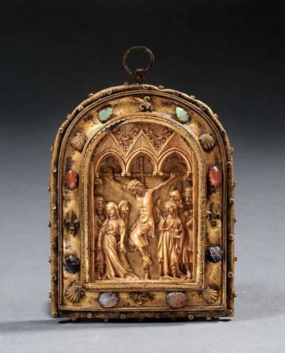 Right side of an ivory diptych carved in...