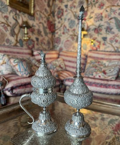 Two silver-plated metal diffusers with stamped...