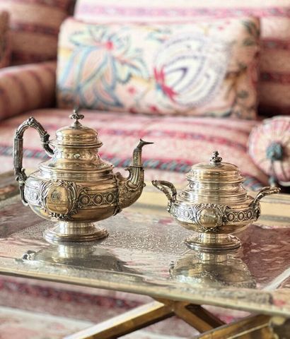 A Louis XVI style silver tea service including...