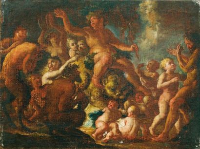 Attribué à Alexandre UBELESQUI (1649-1718) Le cortège de Bacchus Toile. 24 x 32 ...