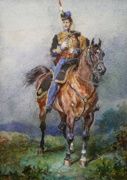 Eugène Louis LAMI (1800-1890) Portrait d'un officier Aquarelle et gouache sur papier....