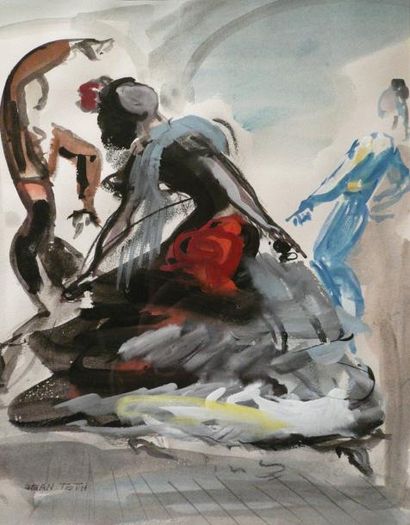 Jean TOTH (1899-1972) "Danseurs de flamenco" Deux aquarelles, signées en bas à droite...