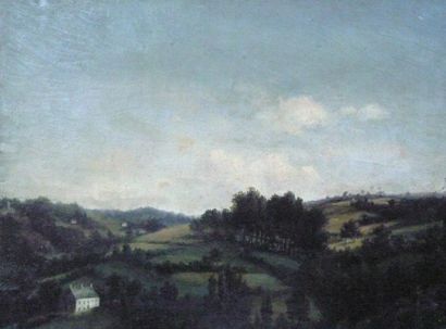 ECOLE FRANCAISE DU XIXème siècle Paysage Huile sur papier 24,5 x 35 cm Déchirure...