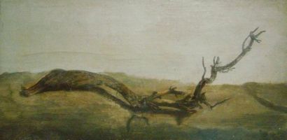 ECOLE FRANCAISE DU XIXème siècle Etude de branche d'arbre Huile sur papier marouflé...