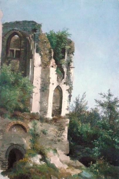 Attribué à Georges Augustus WALLIS (1761 - 1847) Paysage aux ruines Huile sur papier...