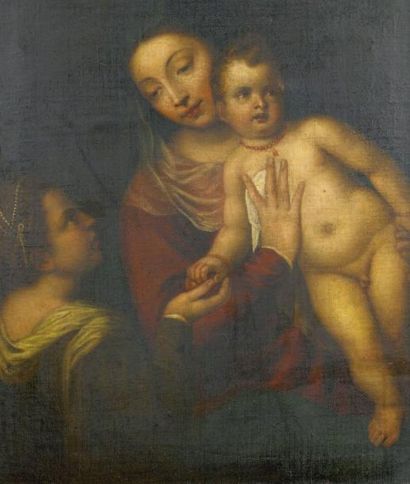 Ecole ITALIENNE du XVIIème siècle, suiveur du TITIEN Vierge à l'enfant avec Marie...