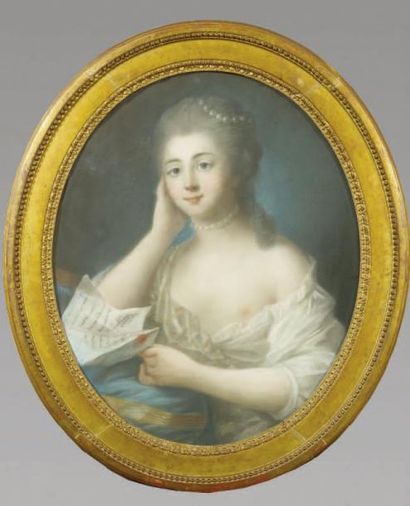 Ecole française du XVIIIème siècle (suite de Madame Vigée-Lebrun) Jeune femme tenant...