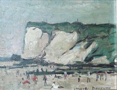 Jacques BOUYSSOU (1926-1997) Falaises en Normandie Huile sur toile signée en bas...