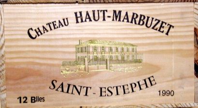 null 12 Bouteilles Château HAUT MARBUZET 1990 - Saint-Estèphe Caisse bois d'orig...
