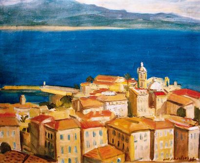 Antoine CHARTRES (1903-1968) Port présumé d'Ajaccio Huile sur toile signée en bas...