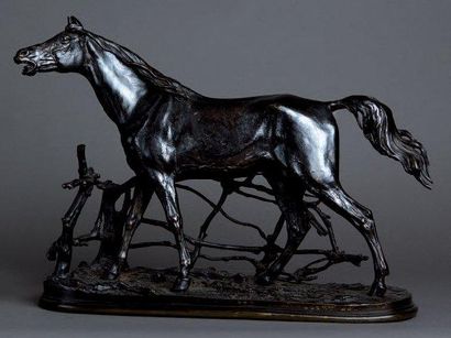 Pierre Jules MENE (1810-1879) Djinn, cheval à la barrière Bronze à patine brune....