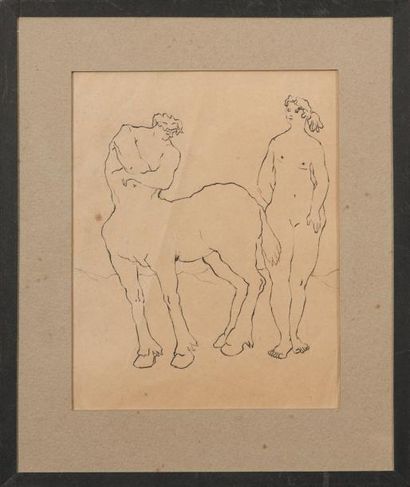 ECOLE FRANCAISE DU XXème siècle Centaure et femme nue encre 25 x 20 cm