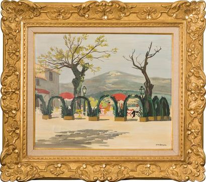 Yves BRAYER (1907-1990) Terrasse à Cagnes sur Mer Huile sur toile signée en bas à...