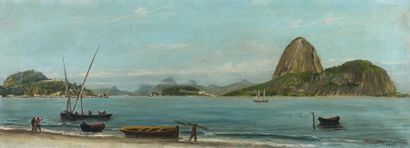 Emile ROUEDE (1848-1908) Vue de la baie de Rio de Janeiro et du mont du pain de sucre...