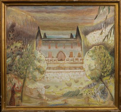 Attribué à Michel TERRASSE (1928) Paysage imaginaire au château Technique mixte sur...
