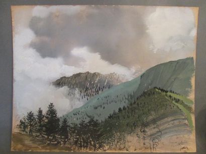 JEAN BURKHALTER (1895-1984) Paysage de montagne Gouache signée en bas à droite et...