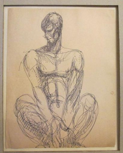 Eugène-Henri DULER (1902-1981) Homme assis - stylo bille - 27 x 21 cm