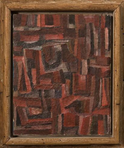 Roland WEBER (1932-1988) Composition rouge Huile sur toile, cachet d'atelier au dos,...