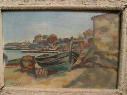 Auguste HARZIC (1902-1988) Barque Huile sur carton toilé, signée en bas à gauche....