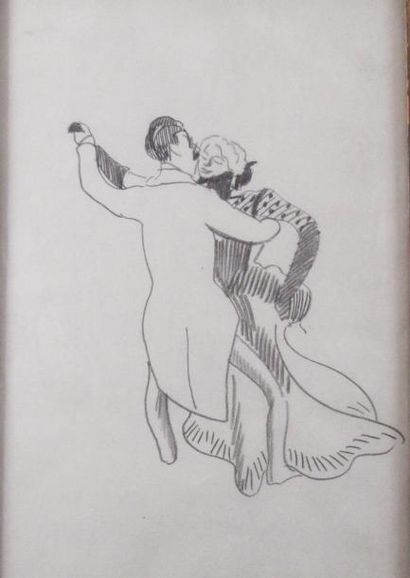 Ludovic RODO - PISSARO (1878-1952) Les danseurs Mine de plomb. 24,5 x 16 cm