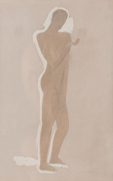 François Louis SCHMIED (Genève, 1873-1941) Silhouette d'homme Crayon, lavis et gouache...