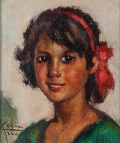 Jean COLIN (1884-1961) Portrait d'une jeune lle Huile sur panneau signée en bas...